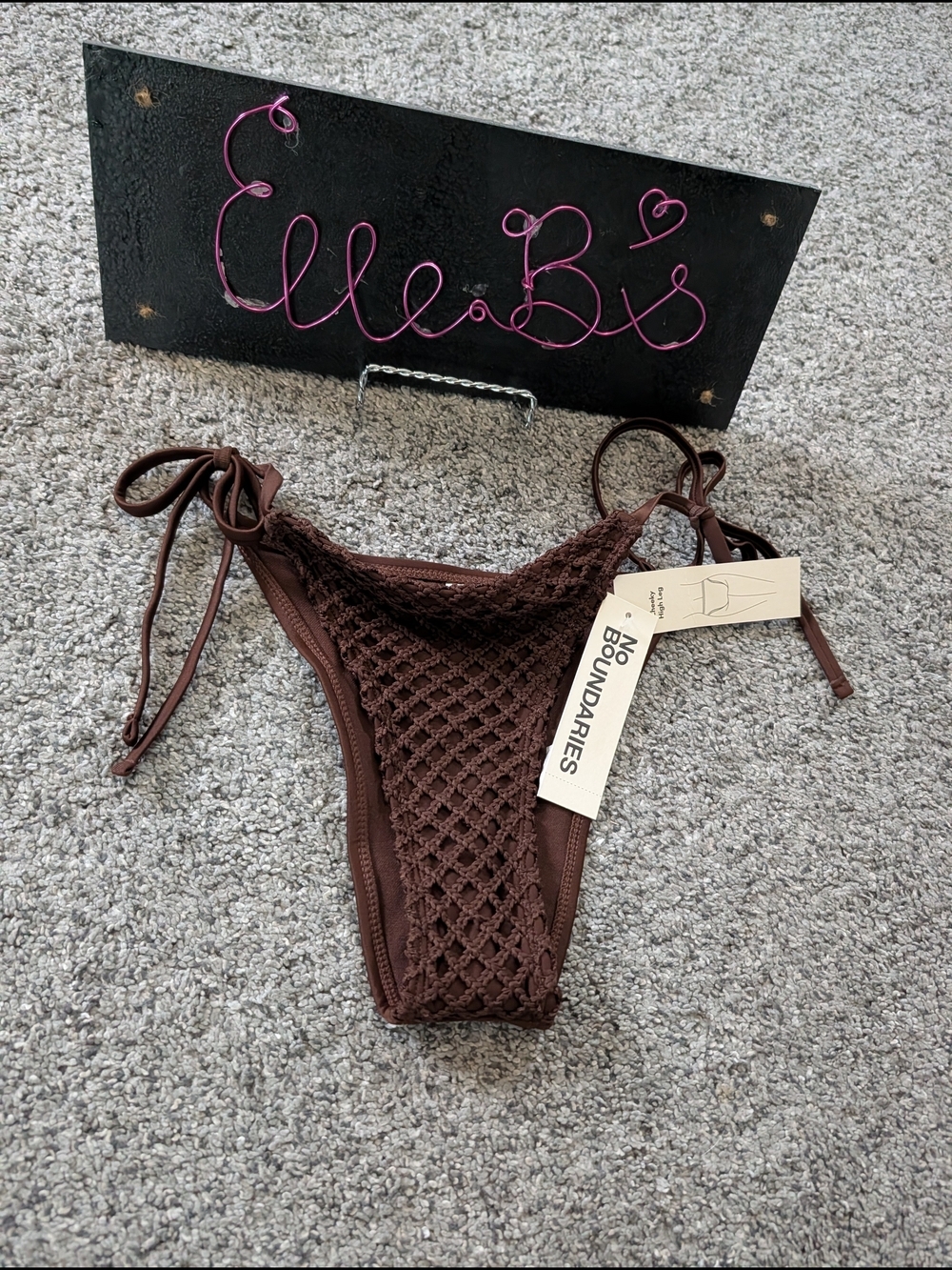 Nwt No Boundaries Chocolate Brown Crochet Tie-Side Bikini Bottom Xs